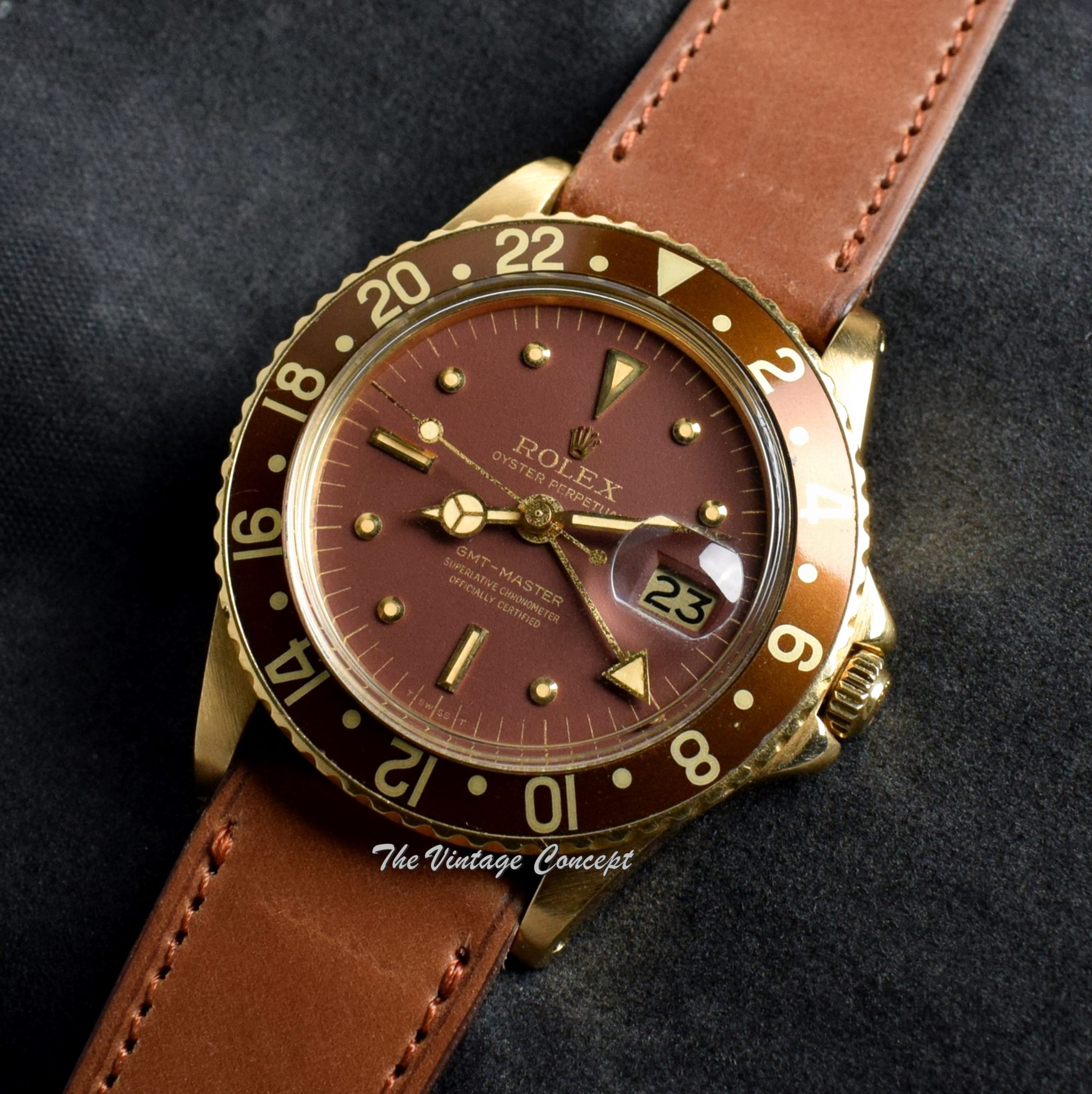 Rolex GMT-Master 18K YG Brown Nipple Dial 1675 (SOLD) - The Vintage Concept