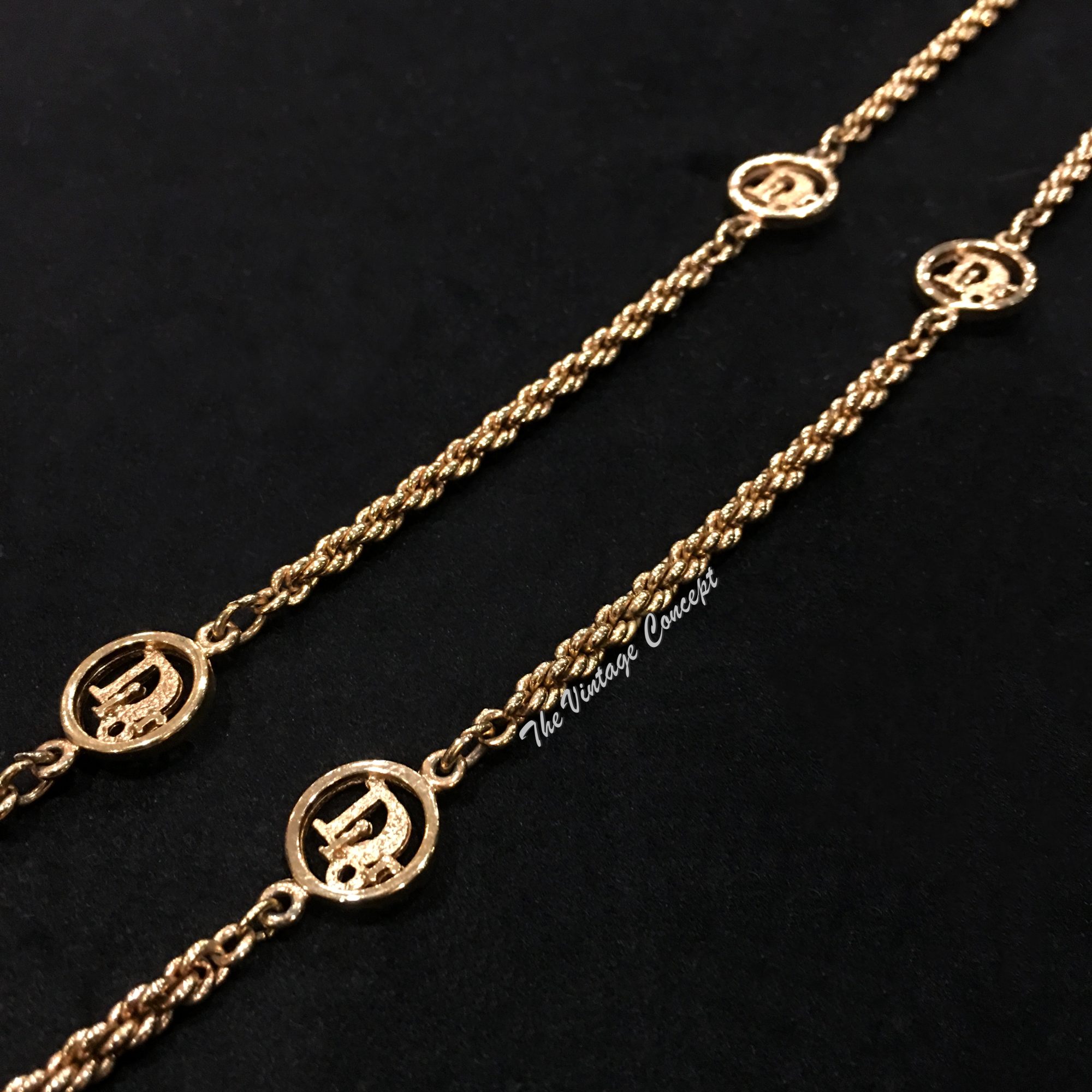 Dior Gold Tone w/ 4 Logo Small Pendants Necklace from 90's (SOLD) - The Vintage Concept