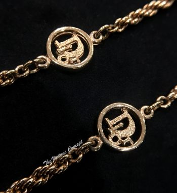 Dior Gold Tone w/ 4 Logo Small Pendants Necklace from 90's (SOLD) - The Vintage Concept