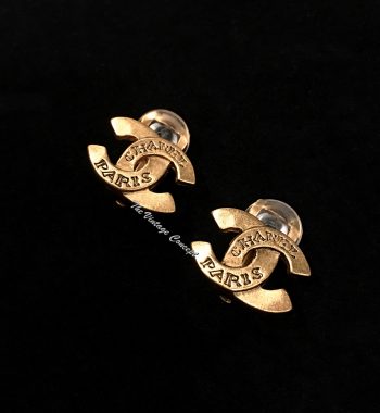 Chanel Gold Tone Small Paris CC Logo Clip Earrings 99A (SOLD) - The Vintage Concept