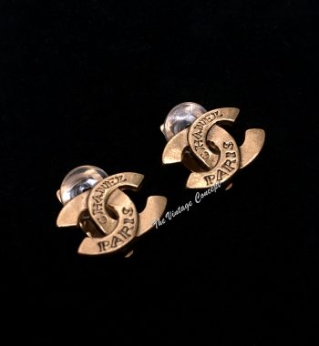Chanel Gold Tone Small Paris CC Logo Clip Earrings 99A (SOLD) - The Vintage Concept