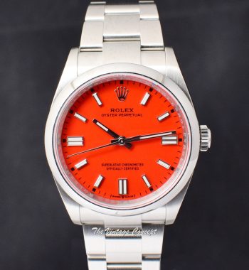 Brand New Unworn Rolex Oyster Perpetual Coral Red Dial 126000 (Full Set) (SOLD) - The Vintage Concept