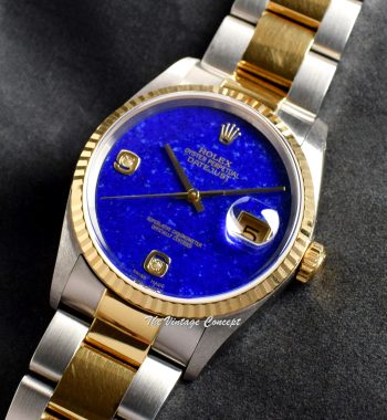 Rolex Datejust Two-Tone Lapis Lazuli Dial w/ Diamond Indexes 16233 (Box Set) (SOLD) - The Vintage Concept