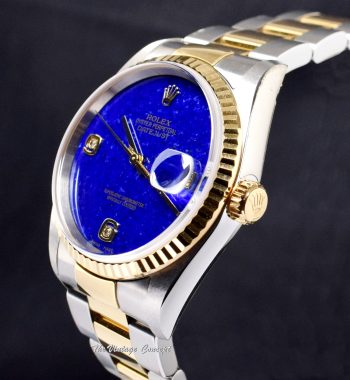 Rolex Datejust Two-Tone Lapis Lazuli Dial w/ Diamond Indexes 16233 (Box Set) (SOLD) - The Vintage Concept