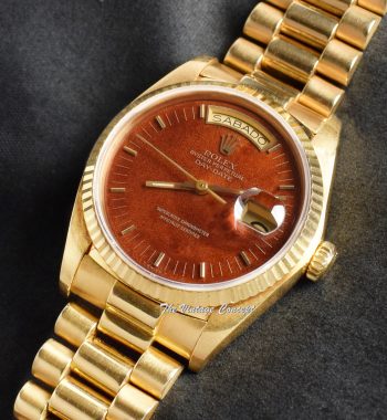Rolex Day-Date 18K YG Wood Brown Dial 18038 (SOLD) - The Vintage Concept