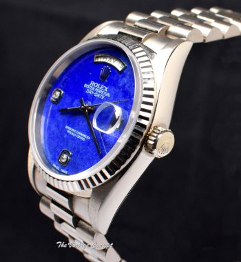 Rolex Day-Date 18K WG Lapis Dial w/ Diamond Indexes 18239 (Box Set) (SOLD) - The Vintage Concept