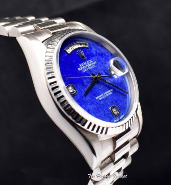 Rolex Day-Date 18K WG Lapis Dial w/ Diamond Indexes 18239 (Box Set) (SOLD) - The Vintage Concept