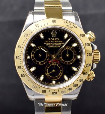 90% NEW Rolex Daytona Two-Tone Black Dial 116523 (Full Set) (SOLD) - The Vintage Concept