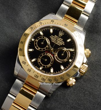 90% NEW Rolex Daytona Two-Tone Black Dial 116523 (Full Set) (SOLD) - The Vintage Concept