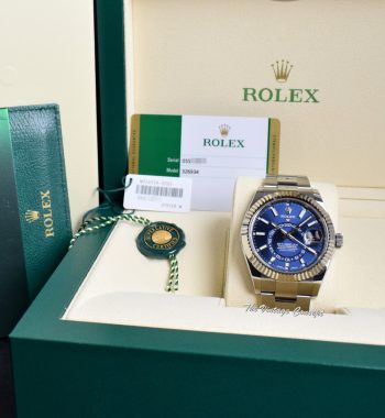 95% NEW Pre-Owned Rolex Sky-Dweller Steel White Gold Blue Dial 326934 (Full Set) (SOLD) - The Vintage Concept