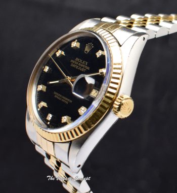 Rolex Datejust Two-Tone Glossy Black Dial w/ Diamond Indexes 16013 (SOLD) - The Vintage Concept