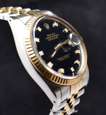 Rolex Datejust Two-Tone Glossy Black Dial w/ Diamond Indexes 16013 - The Vintage Concept