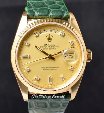 Rolex Day-Date 18K YG Champagne Dial w/ Diamond Indexes 18038 (SOLD) - The Vintage Concept
