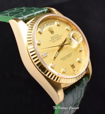 Rolex Day-Date 18K YG Champagne Dial w/ Diamond Indexes 18038 (SOLD) - The Vintage Concept