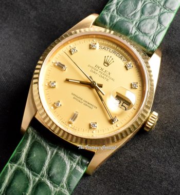 Rolex Day-Date 18K YG Champagne Dial w/ Diamond Indexes 18038 - The Vintage Concept