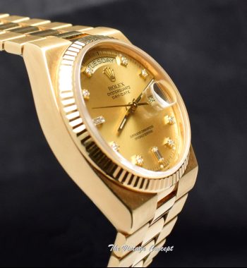Rolex Day-Date 18K YG Oysterquartz Gold Dial w/ Diamond Indexes 19018N (SOLD) - The Vintage Concept