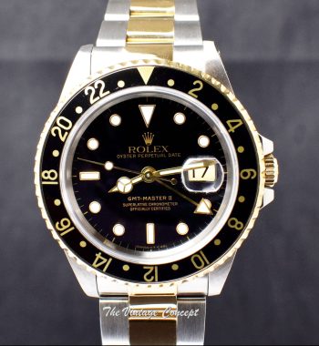 Rolex GMT-Master II Two-Tone Black Dial 16713 w/ Original Paper (SOLD) - The Vintage Concept