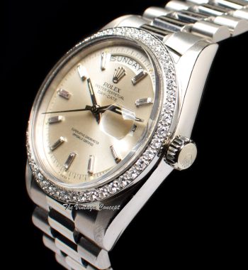 Rolex Day-Date PT950 Platinum Factory Baguette Diamonds Indexes 1804 (SOLD) - The Vintage Concept
