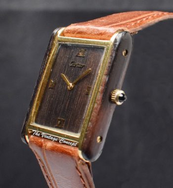 Rare Cartier Jumbo Tank Electroplated Gold Plated Wood Case & Dial Manual Wind 2512 (SOLD) - The Vintage Concept