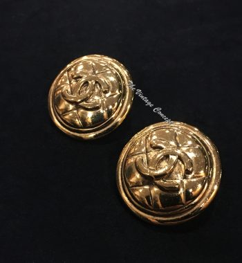 Chanel Gold Tone Round Shape w/ Logo Clip Earrings 80's - The Vintage Concept
