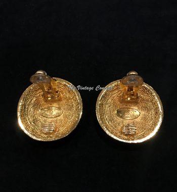 Chanel Gold Tone Round Shape w/ Logo Clip Earrings 80's - The Vintage Concept
