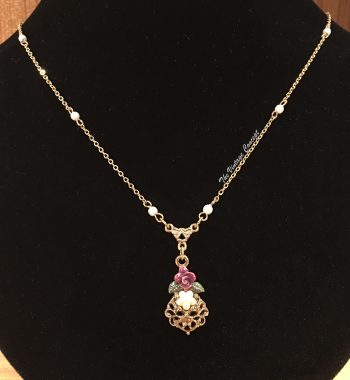 Gold Tone Victorian Rose Faux Pearl Small Pendant Necklace 1928 (SOLD) - The Vintage Concept