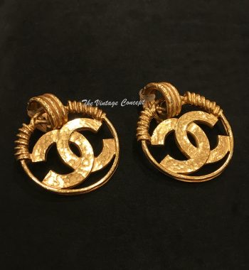 Chanel Gold Tone Large Hoop Big CC Logo Clip Earrings 94P - The Vintage Concept