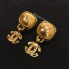 Chanel Gold Tone Gold Shiny Stone w/ Dangle CC Logo Clip Earrings 97A  (SOLD)