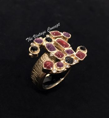 Chanel Gold Tone Color Stone Logo Ring (SOLD) - The Vintage Concept
