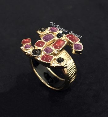 Chanel Gold Tone Color Stone Logo Ring (SOLD) - The Vintage Concept