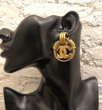 Chanel Gold Tone Large Hoop Big CC Logo Clip Earrings 94P - The Vintage Concept