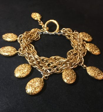 Chanel Gold Tone Multi Strand Charm Logo Bracelet from 80's (SOLD) - The Vintage Concept