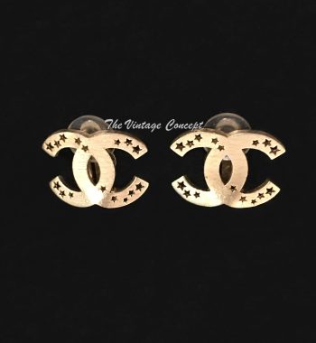 Chanel Gold Tone Chanel Logo w/ Stars Clip Earring 03A (SOLD) - The Vintage Concept