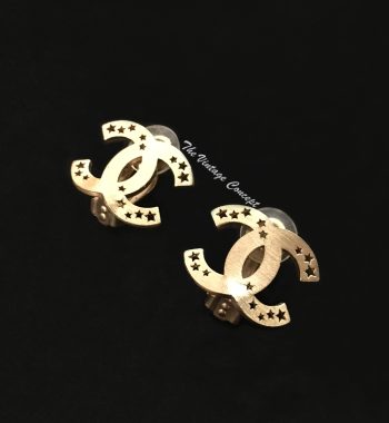 Chanel Gold Tone Chanel Logo w/ Stars Clip Earring 03A (SOLD) - The Vintage Concept