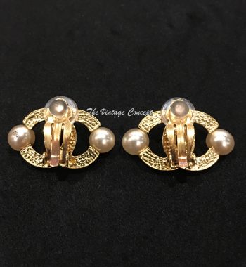 Chanel Gold Tone Logo w/ Side Faux Pearls Clip Earring 02A (SOLD) - The Vintage Concept