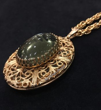 Vintage Gilt Metal Filigree Locket Pendant Long Necklace 1950's (SOLD) - The Vintage Concept
