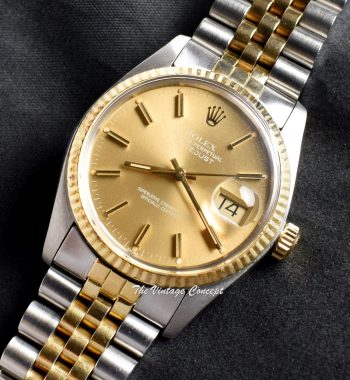 Rolex Datejust Yellow Gold & Steel Gold Champagne Dial 16013 w/ Original Papers - The Vintage Concept