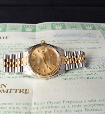 Rolex Datejust Yellow Gold & Steel Gold Champagne Dial 16013 w/ Original Papers - The Vintage Concept