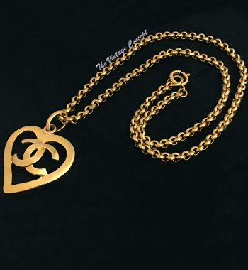 Chanel Gold Tone Heart Shape Logo Necklace - The Vintage Concept