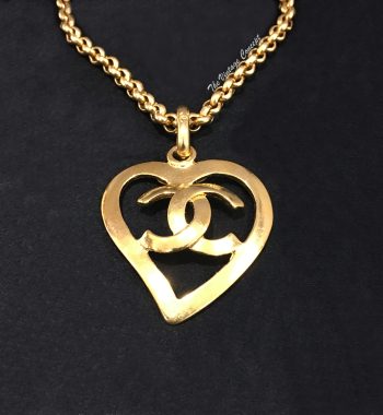 Chanel Gold Tone Heart Shape Logo Necklace - The Vintage Concept