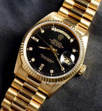 Rolex Day-Date 18K YG Black Charcoal Dial w/ Diamond Indexes 18038