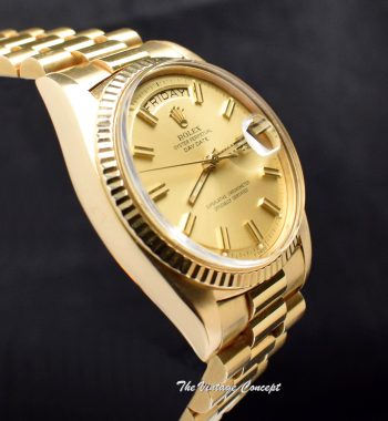 Rolex Day-Date 18K Yellow Gold Champagne Wideboy Dial 1803 (SOLD) - The Vintage Concept