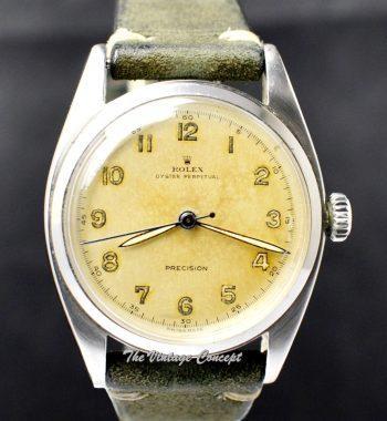 Rolex Oyster Perpetual Precision Steel Big Bubbleback Numeral Indexes Creamy Dial 6028 - The Vintage Concept