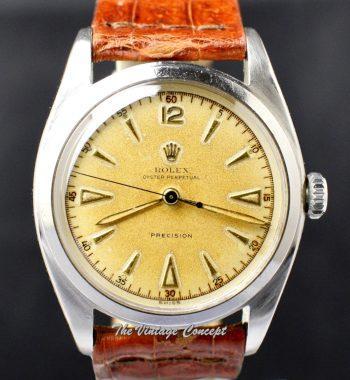 Rolex Oyster Perpetual Precision Steel Big Bubbleback Creamy Dial 6098 (SOLD) - The Vintage Concept