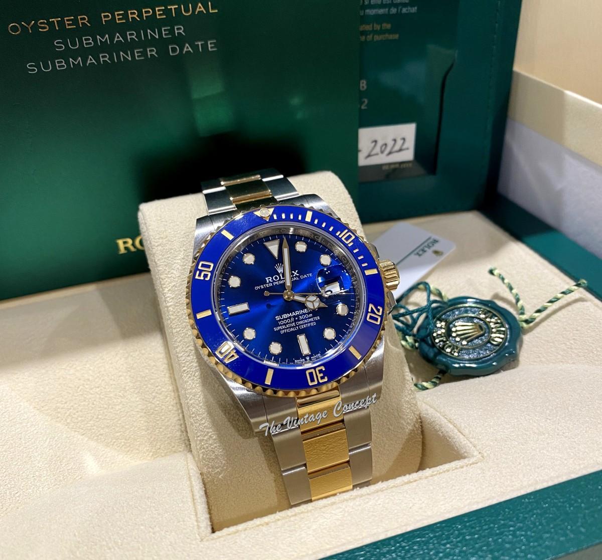 2022 Brand New Unworn Rolex Submariner Yellow Gold and Steel Two-Tone Blue Dial 126613LB (Full Set)