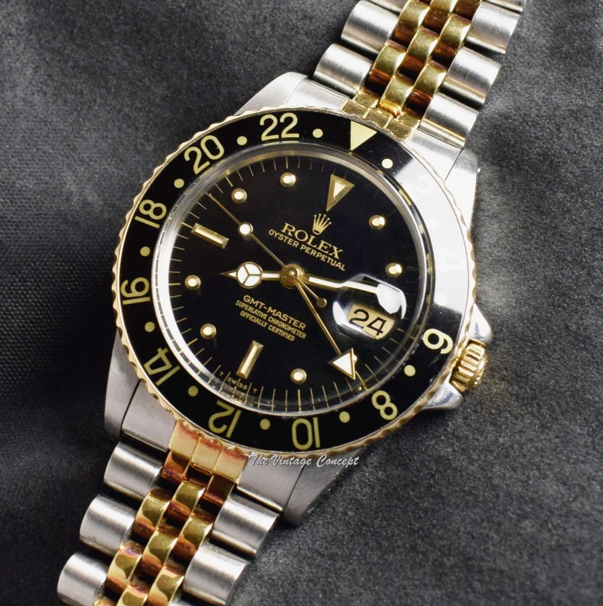 Rolex 18K Yellow Gold & Steel Two-Tone GMT-Master Black Nipple Dial 16753  (SOLD)