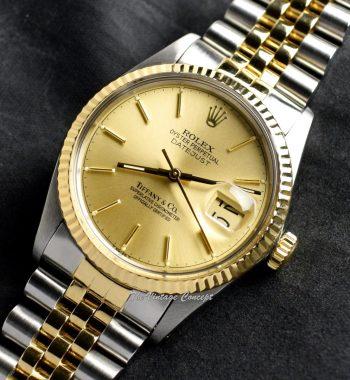 Rolex Datejust Two-Tone 18K Yellow Gold & Steel Gold Dial "Tiffany & Co" 16013 w/ Original Paper & Service Paper