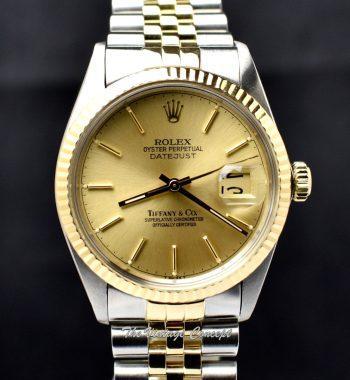 Rolex Datejust Two-Tone 18K Yellow Gold & Steel Gold Dial "Tiffany & Co" 16013 w/ Original Paper & Service Paper (SOLD) - The Vintage Concept