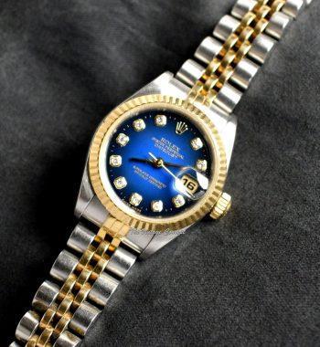 Rolex Lady Datejust Yellow Gold & Steel Ombre Blue Dial Diamond Indexes 69173 (SOLD) - The Vintage Concept