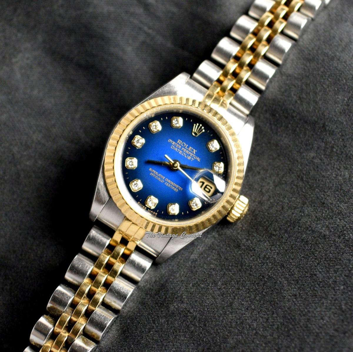 Rolex Lady Datejust Yellow Gold & Steel Ombre Blue Dial Diamond Indexes 69173  (SOLD)